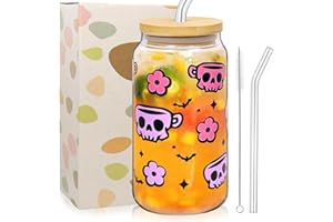 Mecctuck Tazza Halloween, 500 ml Bicchiere con Cannuccia e Cannuccia, Tazze Autunnali, Tazze Halloween, Tazza Teschi Zucca per Caffè Ghiacciato, Geschenk für Frauen Thanksgiving Helloween