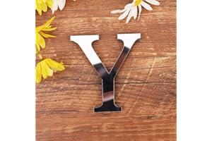 GSPIRIT 3D DIY Lettres Alphabet Décoratives Argent, Créatif Acrylique Surface du miroir Alphabet 26 lettres autocollant mural Fête de la décoration de la maison (Y)