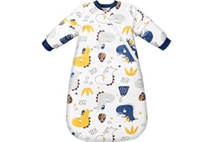 MIKAFEN Sacco nanna invernale per bambini 3,5 tog con maniche rimovibili, 100% cotone sacco a pelo con braccia,Piccoli Dinosauri 6-14 mesi