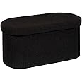 Bonlife Folding Ottoman Storage Bench,Boucle Footstool Oval, End of Bed Stool, Ideal for Living Room, Bedroom,76x38x38cm,Black