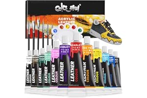 Colorful Acrylic Leather Paint for Shoe Painting- 12 Colors Leather Paint for Bag & Wallet Decor, Leather Jacket Care, Crafts DIY & Customizing Leather Projects
