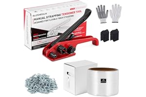 BAOSHISHAN Manuelle Umreifungsgerät Set 13–19 mm Umreifungsset mit Umreifungsband Manuelle Umreifungswerkzeug für (100M Flexible Polyesterfaserbände + 100 Metallschnallen + 20 Faserriemen)