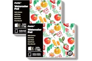 Funto Watercolor Paper Pads, 2 value packages, 100% Cotton Watercolor Paper, 20 Sheets Each, 8.3" x 5.8", 140lb (300gsm), Glue Bound, Easy Tear Watercolor Paper for Travel Drawing and Mixed Media