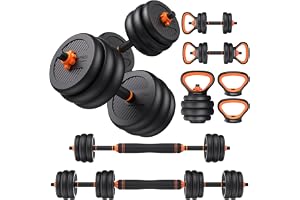 FEIERDUN دنبل Adjustable Dumbbells, 20/30/45/70/90lbs Free Weight Set with Connector, 5 in1 Dumbbells Set Used as Barbell, Kettlebells, Push up Stand, Weight Plate, Fitness Exercises for Home Gym