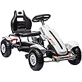 HOMCOM Children Pedal Go Kart, Kids Ride On Racer with Adjustable Seat, Inflatable Rubber Tyres, Handbrake, for Ages 5-12 Years - White