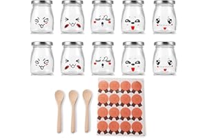 Supremery 10 szklanych słoików na jogurt, z zakręcaną pokrywką Thermomix i 3 łyżkami, przystawki i desery, idealne do prezentacji i serwowania potraw, 100 ml