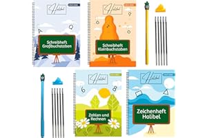 HALIBEL Magisches Heft von 4 bis 9 Jahren -4 Hefte- Wiederverwendbare Übungshefte für Kinder – Vorschule Übungshefte, Schreiben Lernen, Schreiblernheft für Jungen & Mädchen -2 Stifte,2 Griffe,10 Nachfüllungen