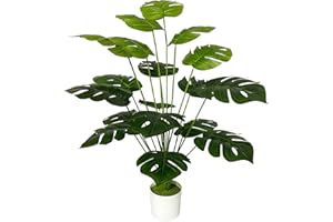 Zelihrdu Piante Artificiali Interno Realistiche, Piante Finte Esterno, Albero Pianta Artificiale con Vaso, Foglie Palma Grande, Decorazioni Soggiorno Casa Ufficio (75cm Monstera Verde)