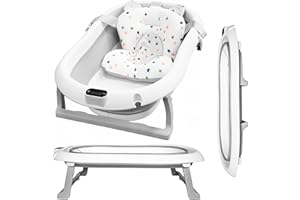 ALMAR Baby Bañera Plegable Bebé hasta 24 meses Gris con Termómetro Cojín Asiento Reductor para Recien Nacido con Patas Antideslizante Indicador de Temperatura Compacta