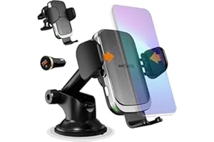 Wefunix 15W Szybka bezprzewodowa ładowarka samochodowa Qi automatyczny czujnik + uchwyt na telefon kompatybilny z LG iPhone 15 14 Plus 13 12 11 XS SE Samsung Galaxy S23/S22/S21/S20/Note 20/10 Huawei
