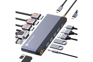 NOVOO Docking Station Double Moniteur, Hub USB C Dual HDMI 4K 60Hz, Displayport, VGA, Gigabit Ethernet, PD 100W, USB x5, SD/TF et 3.5mm Audio, Station d'accueil pour MacBook HP Lenovo Dell