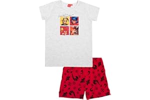United Labels Miraculous piżama dla dziewczynek - biedronka dziecięca piżama zestaw z krótkim rękawem, górna część ze spodniami, szaro-czerwona