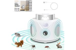 OUTSWEAT Ultrasons Souris et Rats avec 3 Emetteurs à Ultrasons, 3 Modes Anti Souris Répulsif Souris Brancher avec 9 Lumières Stroboscopiques, 360° Anti Rongeurs pour Rat Araignée Moth