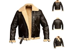 LINCANG Men's RAF Aviator Bomber Jacket B3 Real Shearling Sheepskin Fur Leather Jacket Leather Winter Jacket