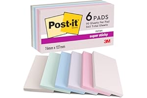 ‎POST-IT Post-it Super Sticky Notes, Packung mit 6 Blöcken, 90 Blatt pro Block, 76 mm x 127 mm, Pink, Lila, Grün, Grau, Blau - Extra-stark klebende Notizzettel für Notizen, To-Do-Listen und Erinnerungen