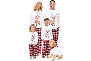 Ingerie Family Matching Christmas Pyjamas Reindeer Print Top w Buffalo Plaid Bottoms Christmas Pjs Sleepwear