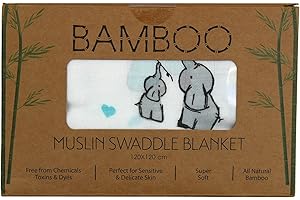 IMMACULATE TEXTILES XL Unisex Premium Bamboo Baby Muslin Swaddle Blanket/Wrap - 120x120cm (47x47in) - 70% Bamboo / 30% Cotton : Lightweight, Breathable & Super Soft : Suitable for Newborn Baby Boys or Girls (Elephants)