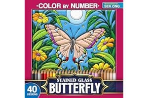 Beautiful Butterflies Stained Glass Color by Number: 40 Intricate Designs for Nature Lovers (Stained Glass Color By Number Collection)