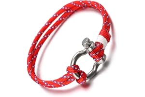 HALUKAKAH SAIL ● Męska nylonowa bransoletka sznurkowa wielowarstwowa niebieska mieszanka biała/czerwona ręcznie robione srebrne zapięcie śrubowe 21 cm z bezpłatnym pudełkiem prezentowym