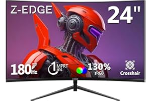 Z Z-EDGE Z-Edge 24 Inch Curved Gaming Monitor 180Hz 1ms MPRT, 16:9 Full HD 1080P LED Monitor, VA Panel, 300cd/m² Brightness, FreeSync, HDMI & DisplayPort - Black