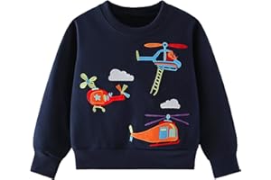 Pilipulu Sweat Enfant Garçon Col Rond Sweatshirt Garçon Dinosaure Excavateur Pull Enfant Coton 2-7 Ans