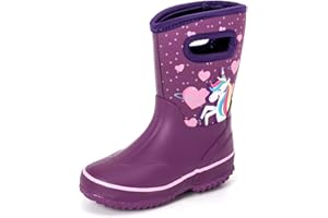 FUNCOO PLUS Kids Neoprene Rubber Wellies for Boys Girls,Mud Wellies Boties Thermal Wellinton Wellies Rain Sanow Boot, Soft Lined for Outdoors, Walking,Filed, School