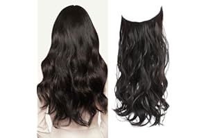 NEXYSHE Dark Brown Hair Extensions 20 Inch Hair Extension Invisible Wire Hair Extensions Synthetic Hair Pieces for Women Natural Wavy Hair Extension