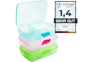 2FRIENDS Brotdose Kinder mit Fächern, Brotdosen 3 Stück, Lunchbox Kinder ohne BPA, Frühstücksbox Brotzeitbox, Lunchboxen mit 3 Trennfächern + Clickverschluss, 100% Recyclebar, Grün, Blau, Rosa, Model:Ane