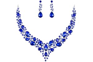 Clearine Women's Wedding Bridal Jewellery Set Austrian Crystal Teardrop Cluster Statement Necklace Dangle Earrings Set