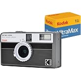 KODAK EKTAR H35N 35mm Filmli Analog Fotoğraf Makinesi- &Ccedil;izgili Siyah+Ultramax 24 Poz Film