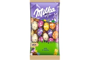 Milka - Assortiment de Petits Œuf de Pâques en Chocolat - Mix de 5 Goûts - Lait, Lait Praliné, Blanc Praliné, Biscuit, Chocolat Blanc - Chocolat à Offrir - 1 Sachet de 500 g