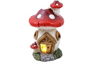 TIN DREAMS FACTORY Statuetta Decorativa Casa Fungo delle Fatine ed Elfi Luce LED, Ornamento Originale in Ceramica Decorazione Dipinta a Mano, Arredo Fantasy per Interiori, Portico, Terrazza o Balcone
