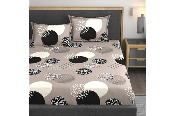 AMEYAA Premium Heavy Cotton Elastic Fitted Floral Double Bedsheets with 2 King Size Pillow Covers Double Bed with All Around Elastic 350 TC 72 x 78 x 10 Inch King Size Fitted Beige