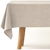 LAN&amp;LAN Stain Resistant Linen Effect Tablecloth - Waterproof Tablecloth for Rectangular Table for Indoor and Outdoor with Eas
