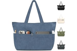 HOMESPON Corduroy Tote Bag for Women with Zipper Large Shoulder Bag Handbag for Work School Shopping Travel Gym