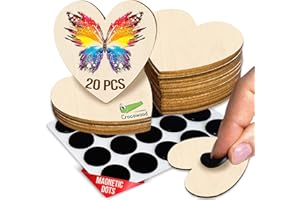 CROCOWOOD 20 PCs Blank Wooden Hearts 5cm with Magnets - Unfinished Wood Hearts for Crafts - Craft Heart Shaped Wooden Wedding Decorations Embellishments - Wooden Hearts for Crafting as Wooden Heart Decorations