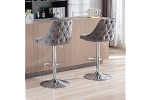WAHSON OFFICE CHAIRS Wahson Set di 2 Sgabelli da Bar in Velluto Sgabelli Cucina Moderni Sgabelli Alti con Schienale, Sedie da Bar Regolabile e Girevole, Grigio