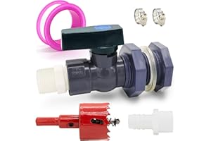 TICIKIM Regentonne Zapfhahn Set PVC Regentonnen Ventile (25mm+16mm) mit Schottverschraubung und Schlauchadapter und Lochsäge Schlauchschellen Wasserhahn Regentonne Set für Aquarien, Pools (1 Garnitur)