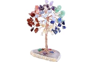 JAONLD 7 Chakra Crystal Tree, Mini Tree of Life Healing Crystal Tumble Stone Feng Shui Ornaments Gemstone Agate Money Figurines for Home Office Decor