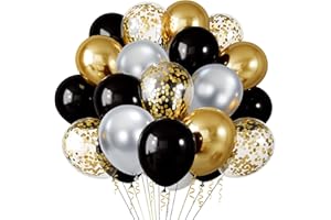 GHOIETV Luftballons Schwarz Gold 100pcs,Schwarz Gold Silber Luftballons mit Gold Konfetti Ballon,Party Latex Ballons für Luftballon Girlande Hochzeit Baby Shower Geburtstag Party Deko