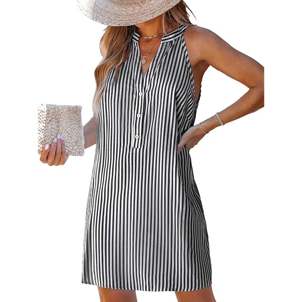 CUPSHE Damen Sommerkleid – V-Ausschnitt, Geometrisches Muster, ärmellos, A-Linie, Größe L