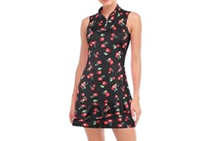 Viracy Tenniskleid für Damen, ärmellos, mit Shorts und Taschen, Rüschen, Reißverschluss, Stehkragen, Golf-Outfits