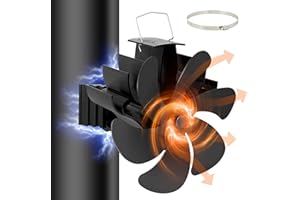 BSWAY 【Upgrade】 Ventilateur Poele,6 Pales,Ventilateur de Poêle à Fonctionnement Silencieux,Alimenté par la Chaleur,Sans Electricité,Ventilateur de Cheminée Pour Bois/Brûleur à Bois/Cheminée Surélevé…