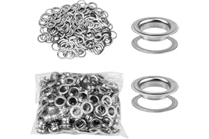 QWORK Kit Ojetes Metalicos, 500 piezas de Ojetes y 500 piezas de arandela, 12 mm, para ropa, cuero, telas, lona, plateado