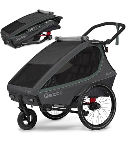 Qeridoo Kidgoo 1 Steel Grey | Fahrradanhänger 1 Kind | Kinderbuggy 38L | Mit Federung & Easy ARS | Jogger Kinderwagen | Kinderfahrradanhänger klappbar