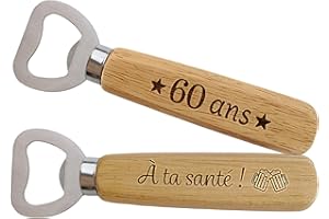 BOMOSKI 60 ans Décapsuleur en Bois Personnalisé Gravé sur Deux Faces - Cadeau Anniversaire 60 ans Homme Idée Cadeau Anniversaire Homme et Femme