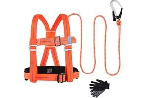 TECKZOON Arnés de Seguridad Anticaidas, 3 Puntos Kits de Arnés de Seguridad Arnés Escalada con Guantes, Ergonómico Ajustable Protección Contra Caídas Arnés para Escalar, Trabajar en Altura