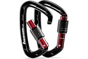 ‎FRESKARO FresKaro 25kN Karabiner Schwarz, Schraubverschluss, CE-zertifizierter Kletterkarabiner zum Abseilen, Hundeleinen, Groß, Extra Stark 2550kg, Leicht, Rostfrei, Dauerhaft 7075 Flugzeug-Aluminium-Material
