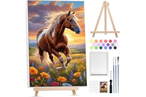 Lxmsja Cheval Peinture Numero Enfant Adulte avec Cadre, avec Chevalet en Bois, Peinture par Numero Adulte Animaux, Numéro d'art avec Pinceaux, Loisirs Créatifs Activité Manuelle Adultes, 20x30cm