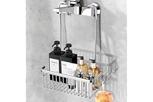 Anhow RegałPrysznicowy do Zawieszenia, Półki Prysznicowe Wykonane z Aluminium na Baterii Mieszakowej na Organizer do Łazienki, Salonu, Kuchni - Srebrny